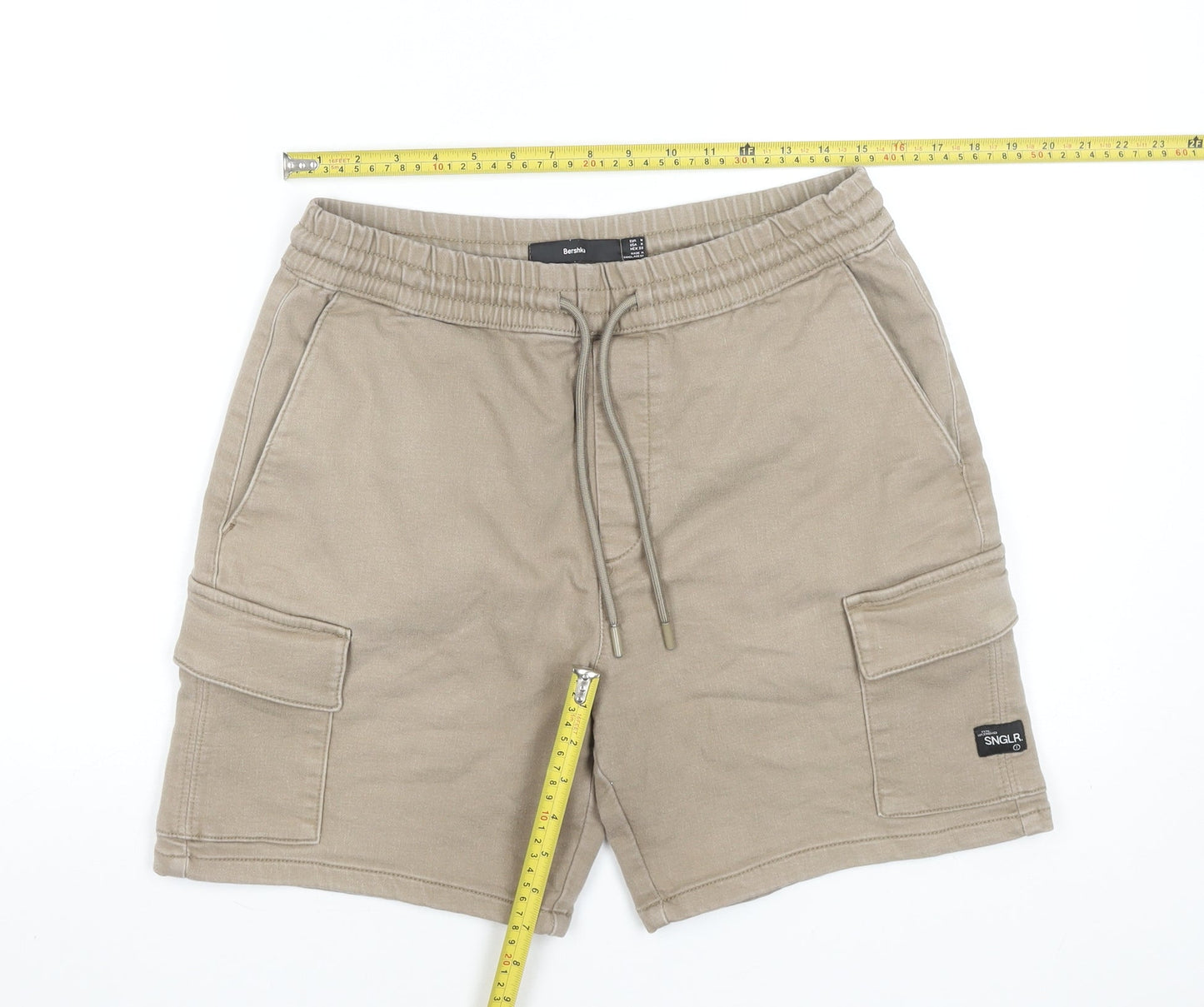Bershka Men's Beige Cargo Shorts Size M Cotton Blend Casual