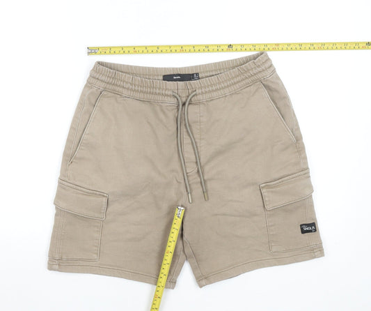 Bershka Men's Beige Cargo Shorts Size M Cotton Blend Casual