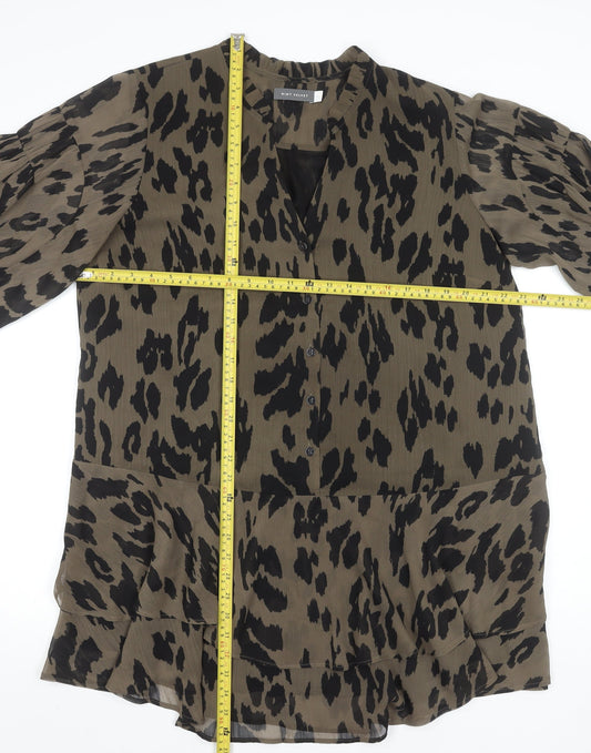 Mint Velvet Women Brown Animal Print Long Sleeve Shift Dress Size 16
