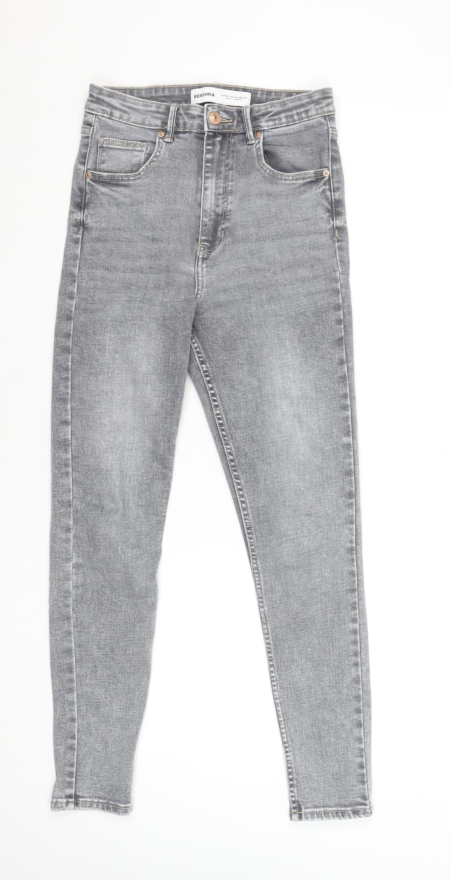 Bershka Women Grey Slim Fit High Rise Skinny Jeans Size 8