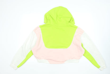 Nike Women’s Green Pink White Colourblock Hoodie Size L Cotton Blend