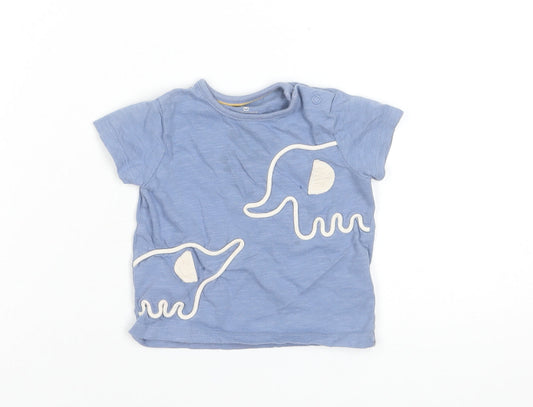 Mothercare Baby Blue Elephant T-Shirt 6-9 Months 100% Cotton Short Sleeve
