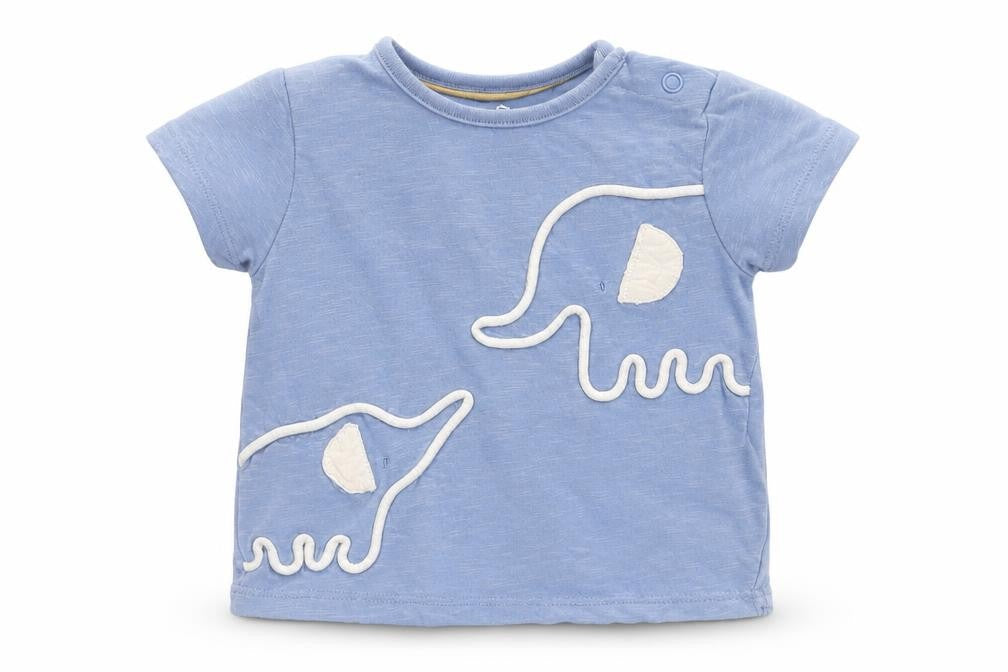 Front view of Mothercare Baby Blue Elephant T-Shirt 6-9 Months 100% Cotton Short Sleeve