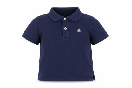 Front view of United Colors of Benetton Blue Polo Shirt 18-24 Months unisex cotton top