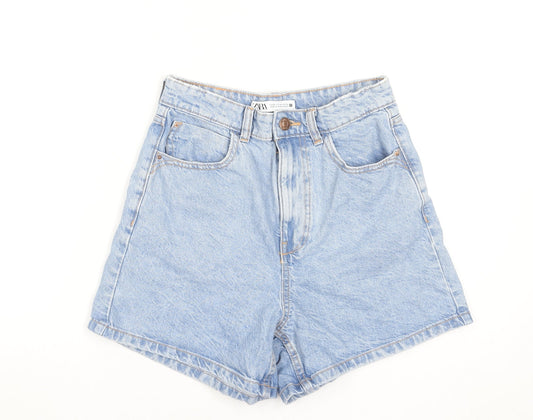 ZARA Women Blue Size 8 High Rise Mom Denim Shorts