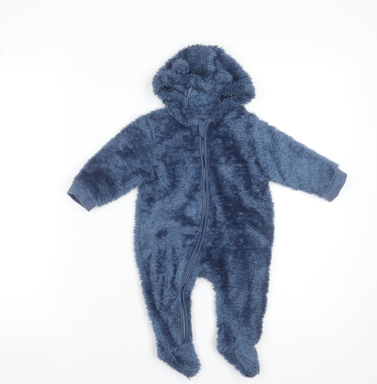John Lewis Anyday Blue Fleece Hooded One Piece Suit 3-6 Months Unisex Baby