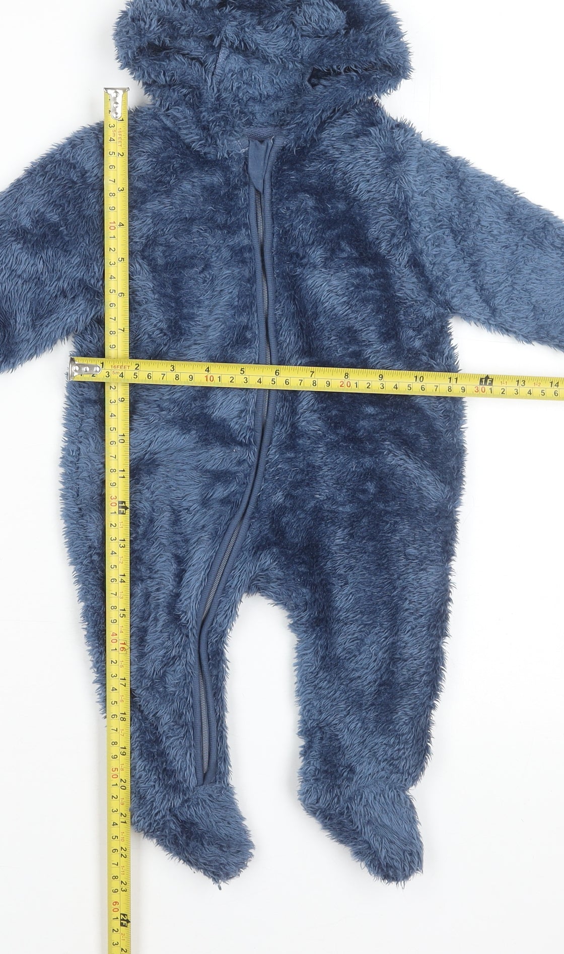 John Lewis Anyday Blue Fleece Hooded One Piece Suit 3-6 Months Unisex Baby