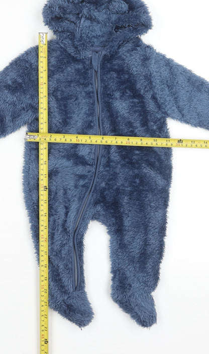 John Lewis Anyday Blue Fleece Hooded One Piece Suit 3-6 Months Unisex Baby