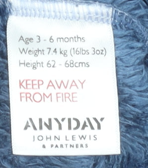 John Lewis Anyday Blue Fleece Hooded One Piece Suit 3-6 Months Unisex Baby