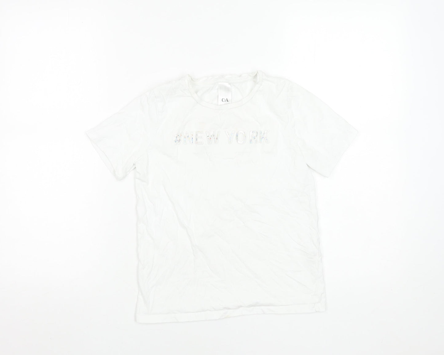C&A Girls White 146 Graphic New York Cotton Short Sleeve T-Shirt