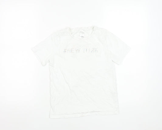 C&A Girls White 146 Graphic New York Cotton Short Sleeve T-Shirt
