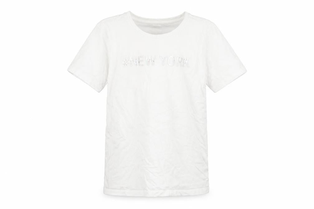 Front view of C&A girls’ white 146 graphic new york cotton short sleeve t-shirt