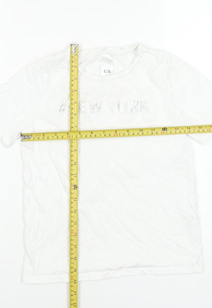 C&A Girls White 146 Graphic New York Cotton Short Sleeve T-Shirt