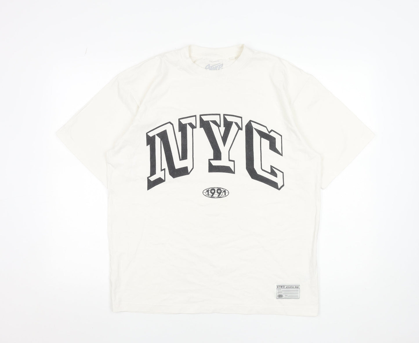 Pull & Bear Men's White NYC 1991 Graphic Cotton T-Shirt Size S