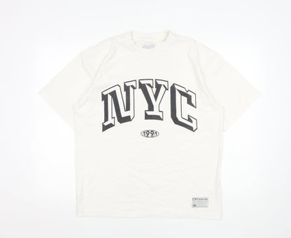 Pull & Bear Men's White NYC 1991 Graphic Cotton T-Shirt Size S