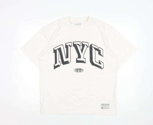 Pull & Bear Men's White NYC 1991 Graphic Cotton T-Shirt Size S