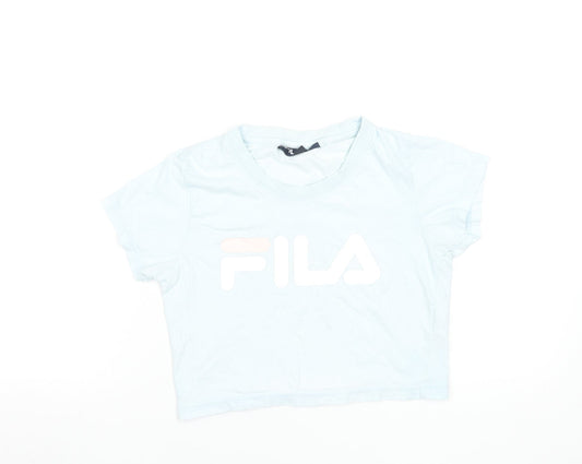 FILA Womens Blue Cropped T-Shirt Size S Short Sleeve 100% Cotton