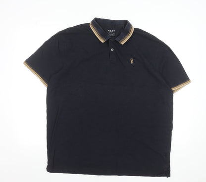 NEXT Men's Black XL Polo Shirt Cotton Elastane Short Sleeve