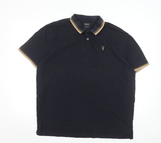 NEXT Men's Black XL Polo Shirt Cotton Elastane Short Sleeve