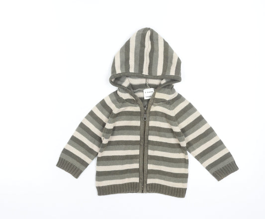 Ladybird Unisex Baby Grey Striped Cotton Hooded Full Zip Jumper 0-3 Months
