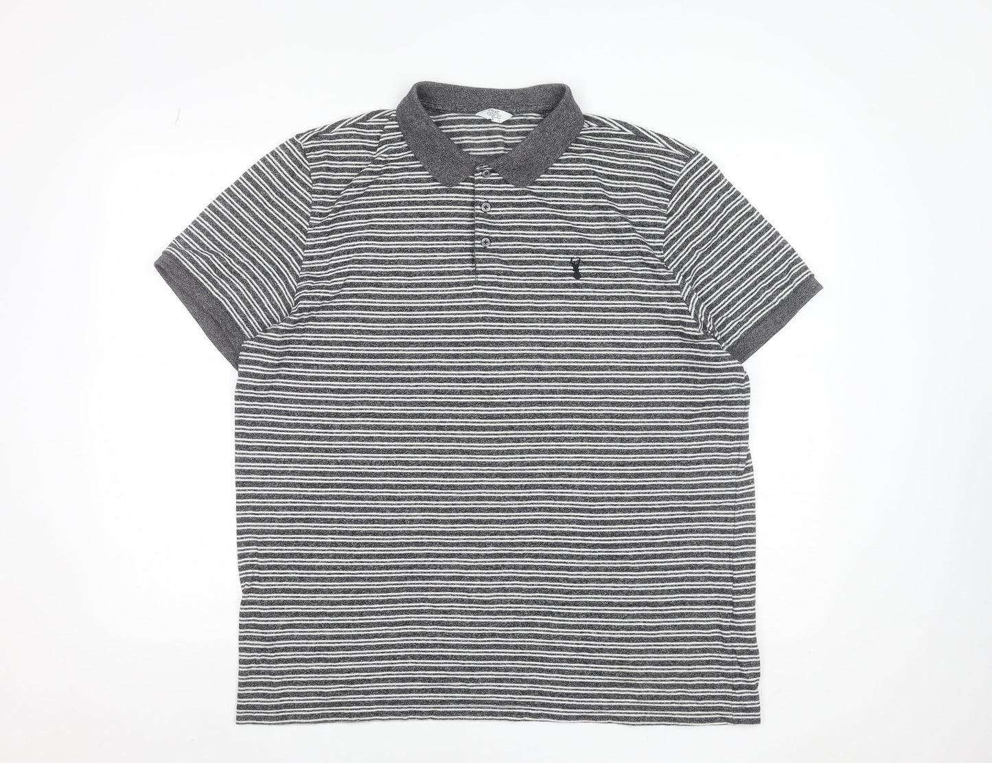 Next Men’s Grey Striped Cotton Blend Polo Shirt XL Regular Fit