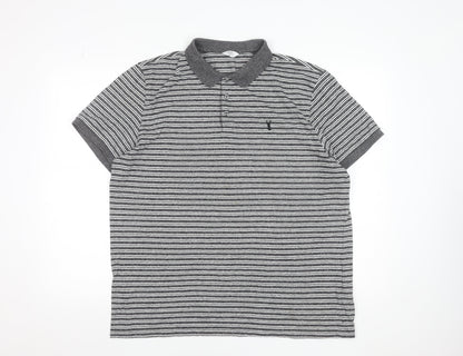 Next Men’s Grey Striped Cotton Blend Polo Shirt XL Regular Fit