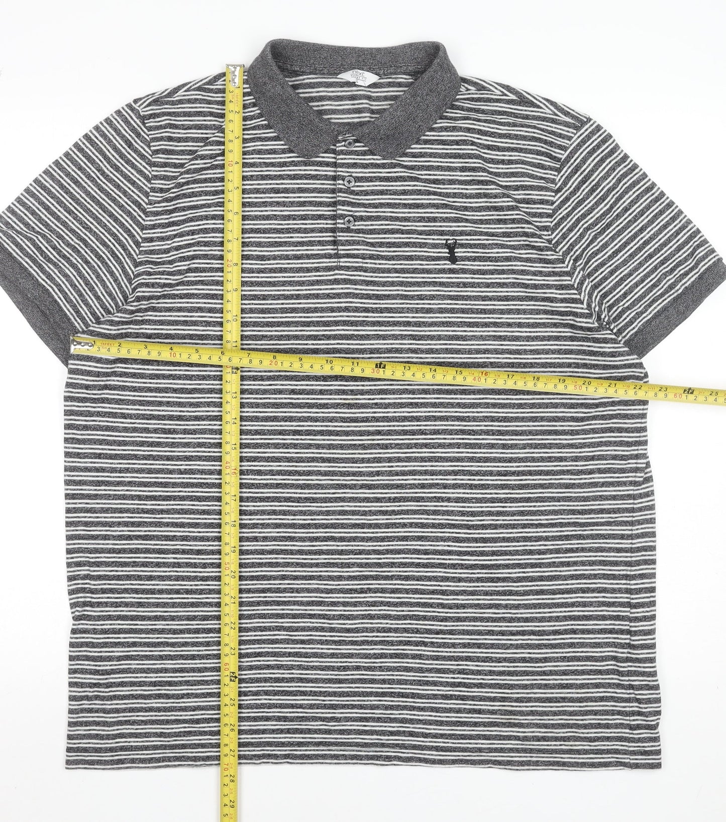 Next Men’s Grey Striped Cotton Blend Polo Shirt XL Regular Fit