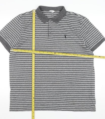 Next Men’s Grey Striped Cotton Blend Polo Shirt XL Regular Fit