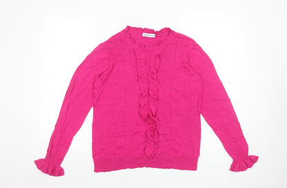 Gallery Women's Pink Ruffle Crew Neck Viscose Jumper Size 14
