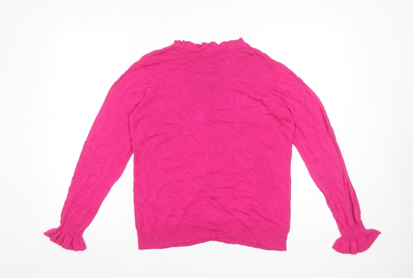 Gallery Women's Pink Ruffle Crew Neck Viscose Jumper Size 14