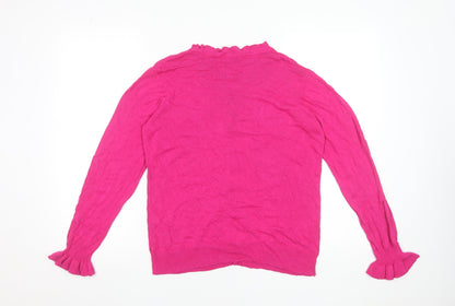 Gallery Women's Pink Ruffle Crew Neck Viscose Jumper Size 14