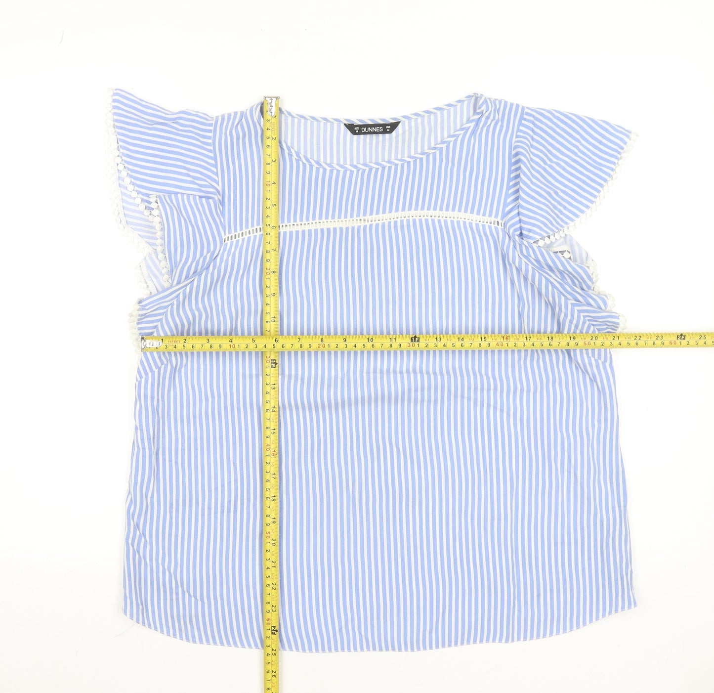 Dunnes Women Blue Striped Ruffle Sleeve Viscose Blouse Size 16