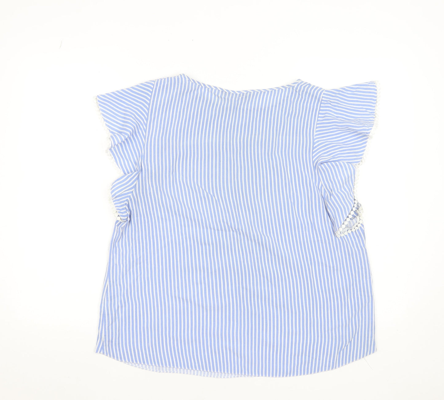Dunnes Women Blue Striped Ruffle Sleeve Viscose Blouse Size 16