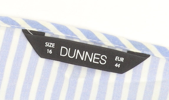 Dunnes Women Blue Striped Ruffle Sleeve Viscose Blouse Size 16