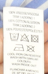 Dunnes Women Blue Striped Ruffle Sleeve Viscose Blouse Size 16