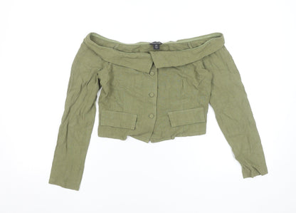 Boohoo Women’s Green Off Shoulder Cropped Cotton Blouse UK 8