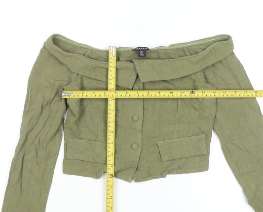 Boohoo Women’s Green Off Shoulder Cropped Cotton Blouse UK 8