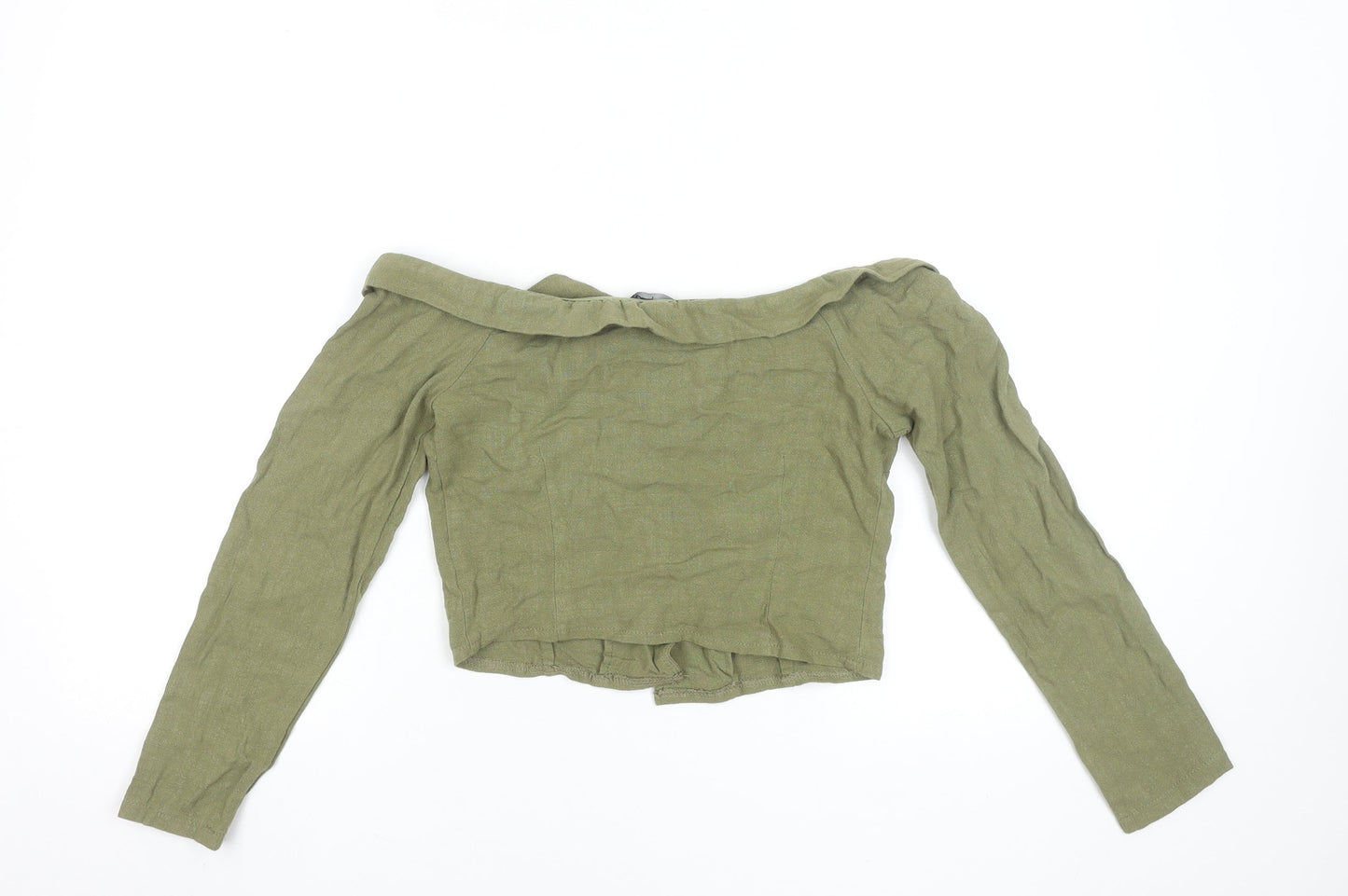 Boohoo Women’s Green Off Shoulder Cropped Cotton Blouse UK 8