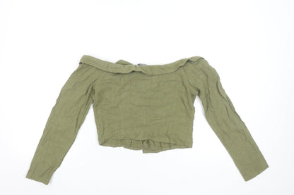 Boohoo Women’s Green Off Shoulder Cropped Cotton Blouse UK 8