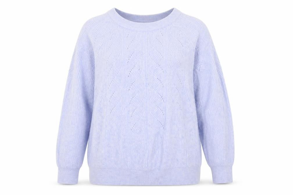 Front view of Dunnes Women’s Purple Cable Knit Crew Neck Jumper, size L