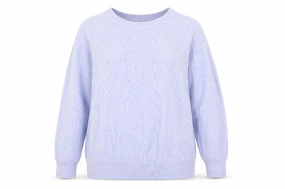 Front view of Dunnes Women’s Purple Cable Knit Crew Neck Jumper, size L