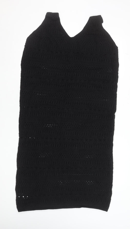 F&F Women’s Black Crochet Bodycon Dress Size L V-Neck Sleeveless
