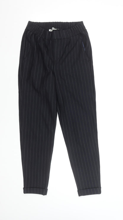 Bershka Women Black Pinstripe Trousers XS Viscose Blend Cigarette Style