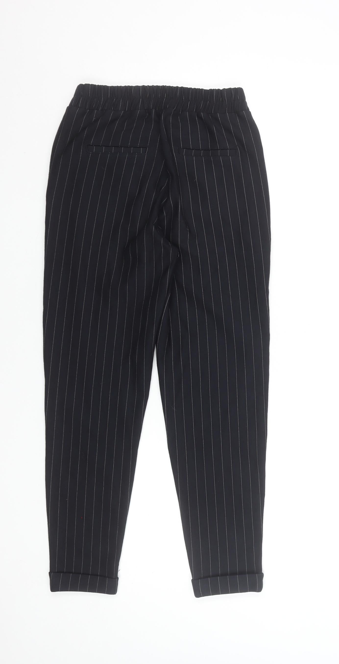 Bershka Women Black Pinstripe Trousers XS Viscose Blend Cigarette Style