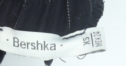 Bershka Women Black Pinstripe Trousers XS Viscose Blend Cigarette Style