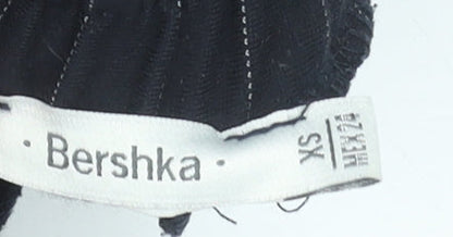 Bershka Women Black Pinstripe Trousers XS Viscose Blend Cigarette Style