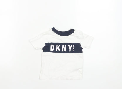 DKNY Unisex Baby White Cotton Logo T-Shirt 12 Months Short Sleeve