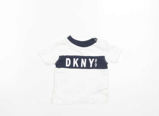 DKNY Unisex Baby White Cotton Logo T-Shirt 12 Months Short Sleeve