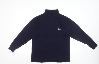 Vintage Paco Men’s Navy Blue Roll Neck Long Sleeve Cotton T-Shirt S