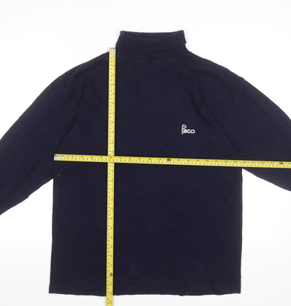 Vintage Paco Men’s Navy Blue Roll Neck Long Sleeve Cotton T-Shirt S